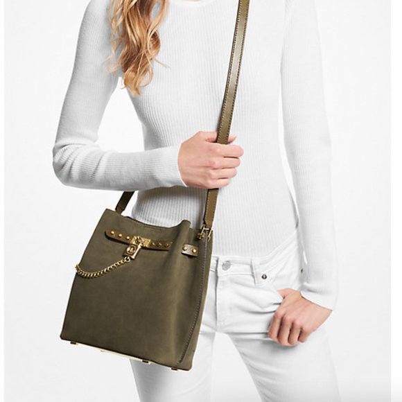NWT Michael Kors Hamilton Legacy Medium Olive Green Suede Messenger Bag - Picture 13 of 13